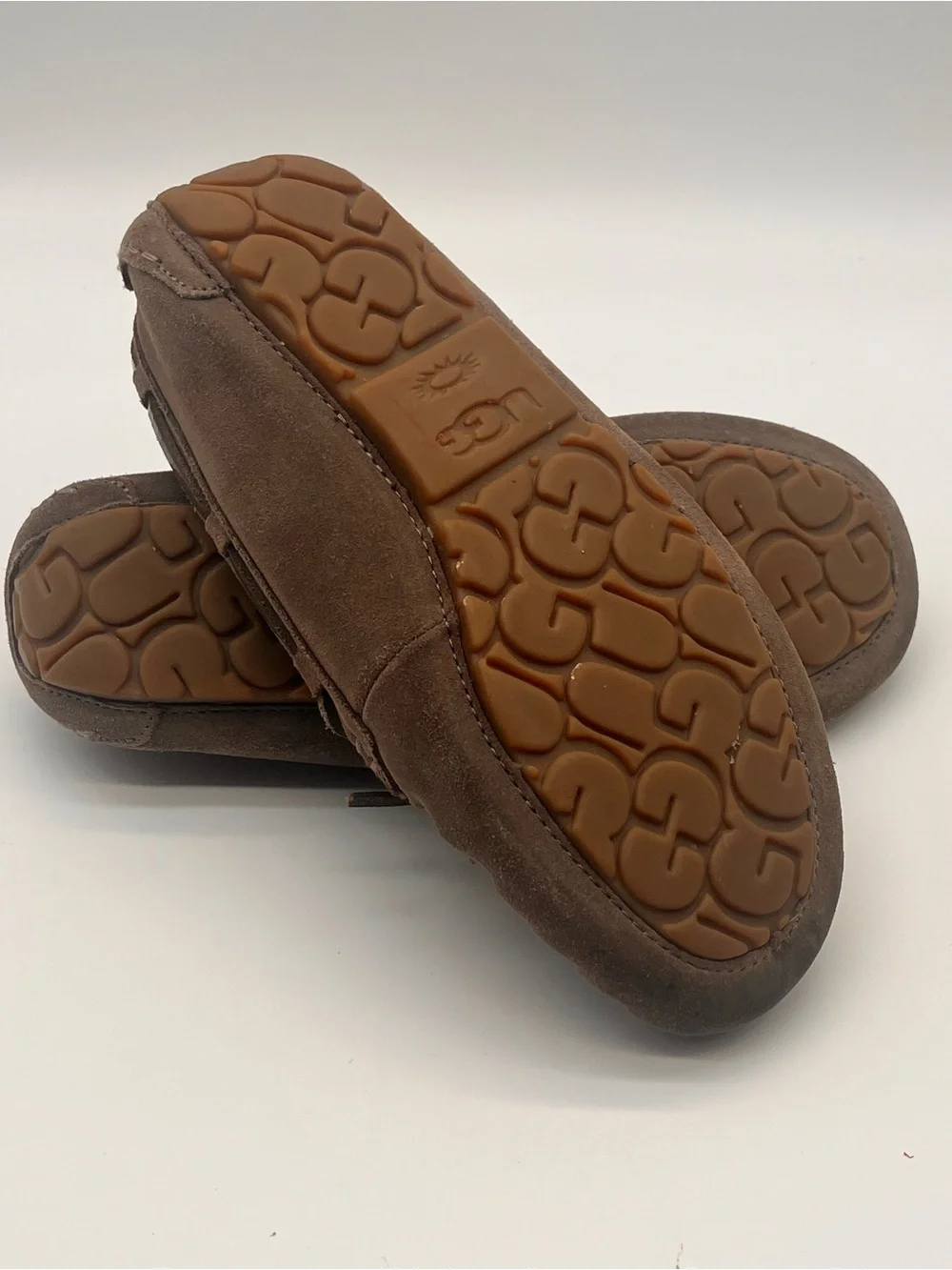 UGG Mens Brown Suede Shearling Moccasin Slip-On